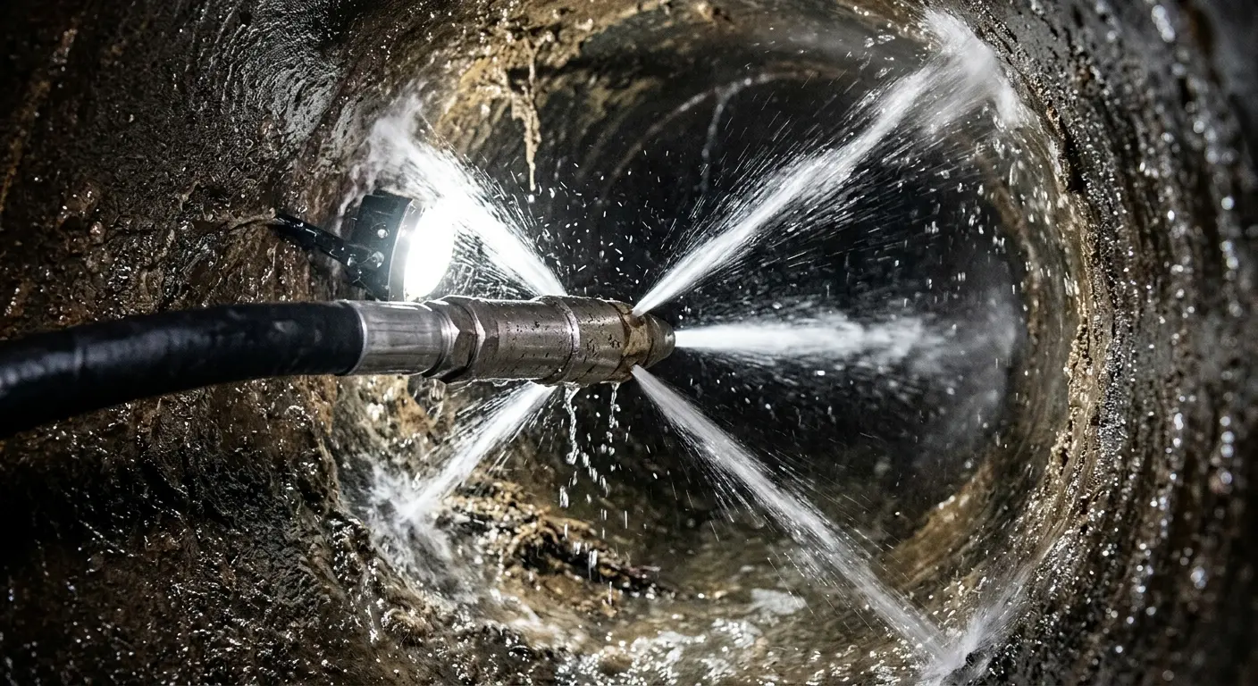 High-pressure hydro jetting nozzle cleaning sewer pipe for Storm Drain Cleaning in Sleepy Hollow